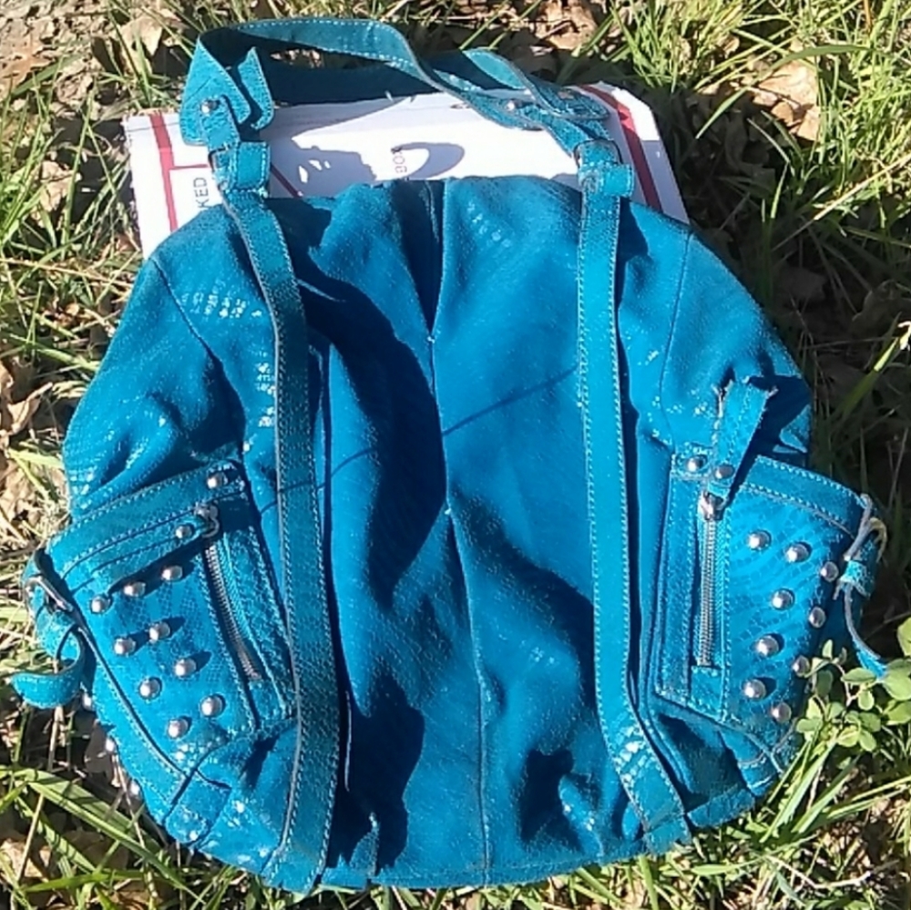 HYPE Leather Studded Tote Handbag Teal Turquoise
